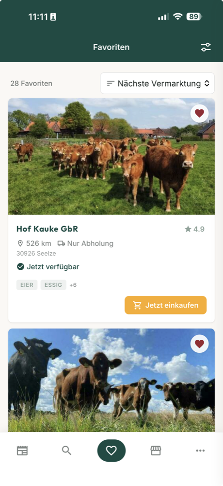 Bauerndiele-App: gemerkte Lieblingshöfe, hier der Hof Kauke mit seiner Rinderherde